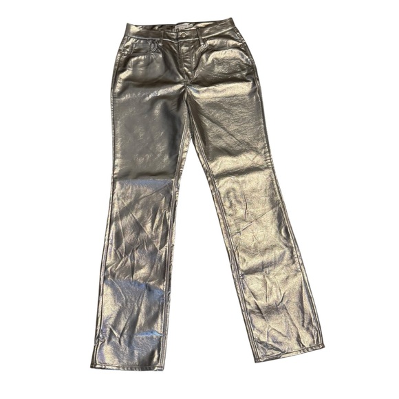 Good American Silver Metallic Faux Leather Jeans Straight Leg NWOT size 8 (29) - Picture 2 of 7